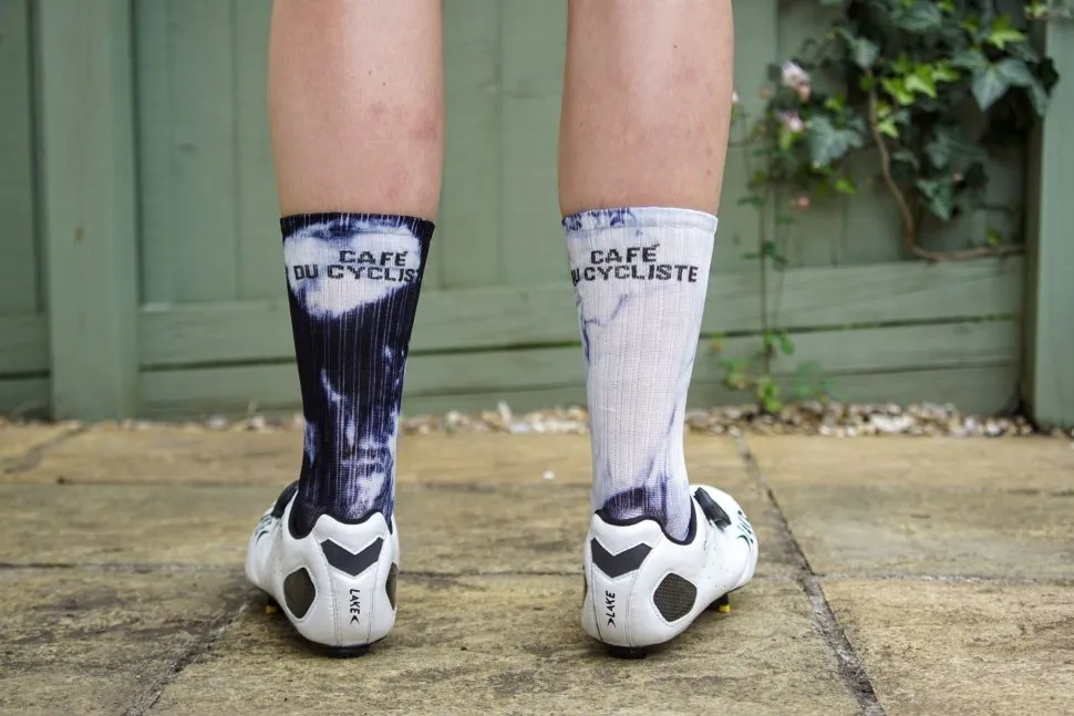 Cafe du Cycliste Tie Die socks worn