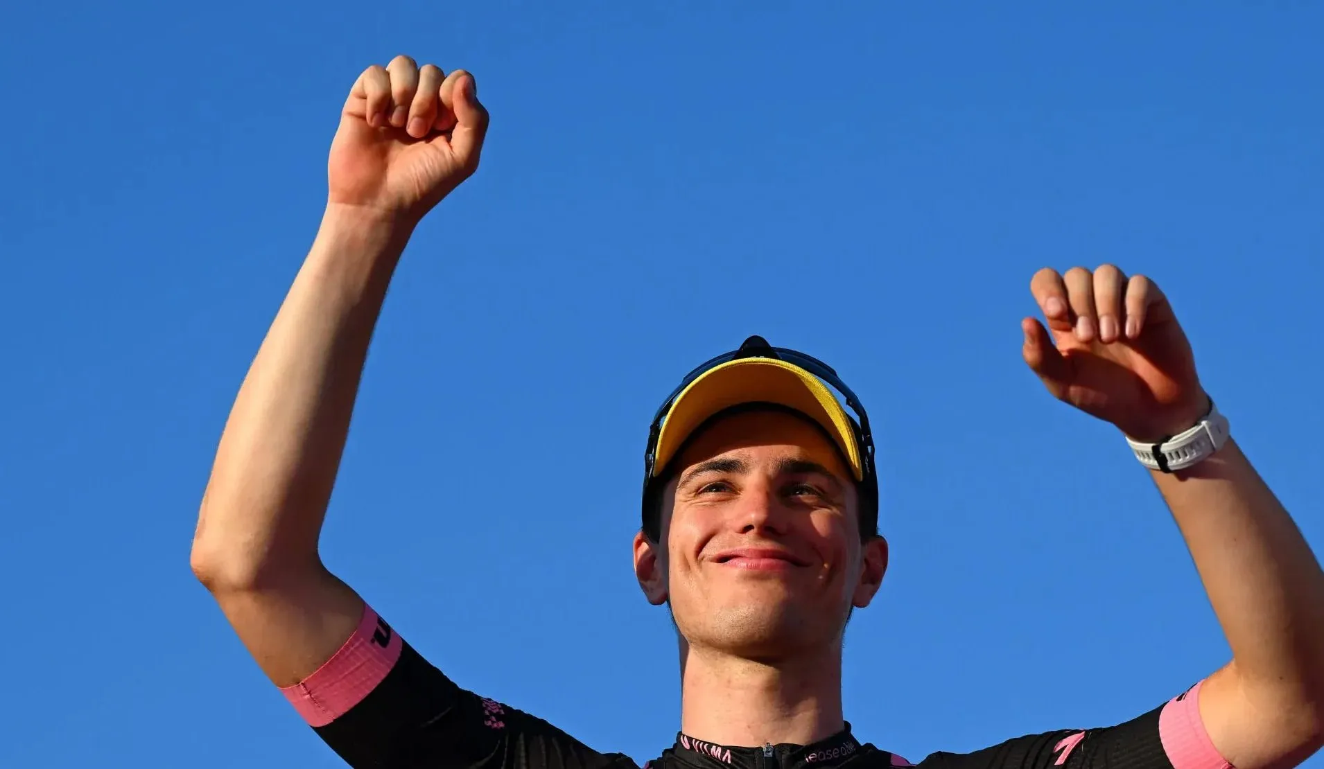 ROME, ITALY - JUNE 01: Olav Kooij of Netherlands and Team Visma | Lease a Bike celebrates at podium as stage winner during the 108th Giro d'Italia 2025, Stage 21 a 144.8km stage from Rome to Rome / #UCIWT / on June 01, 2025 in Rome, Italy. (Photo by Tim de Waele/Getty Images)