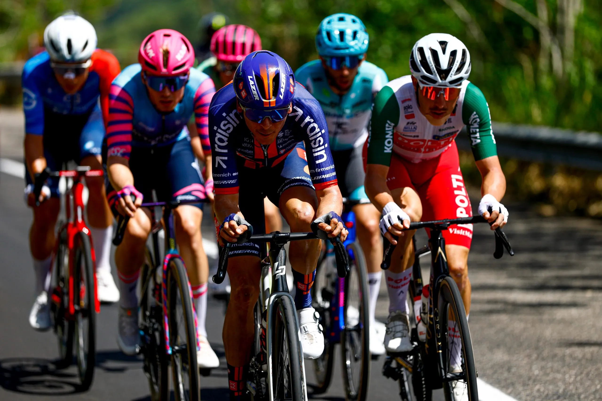 Team Picnic PostNL French rider Warren Barguil rides in a breakaway during the 4th stage of the Giro d'Italia 2026 - Tour of Italy cycling race between Catanzaro and Cosenza, Italy, on May 12, 2026. (Photo by Luca Bettini / AFP via Getty Images)
