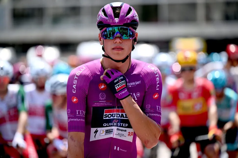 109th Giro d'Italia 2026 - Stage 3 PLOVDIV, BULGARIA - MAY 10: Paul Magnier of France and Team Soudal Quick-Step - Purple Points Jersey prior to the 109th Giro d'Italia 2026, Stage 3 a 175km stage from Plovdiv to Sofia / #UCIWT / on May 10, 2026 in Plovdiv, Bulgaria. (Photo by Dario Belingheri/Getty Images)