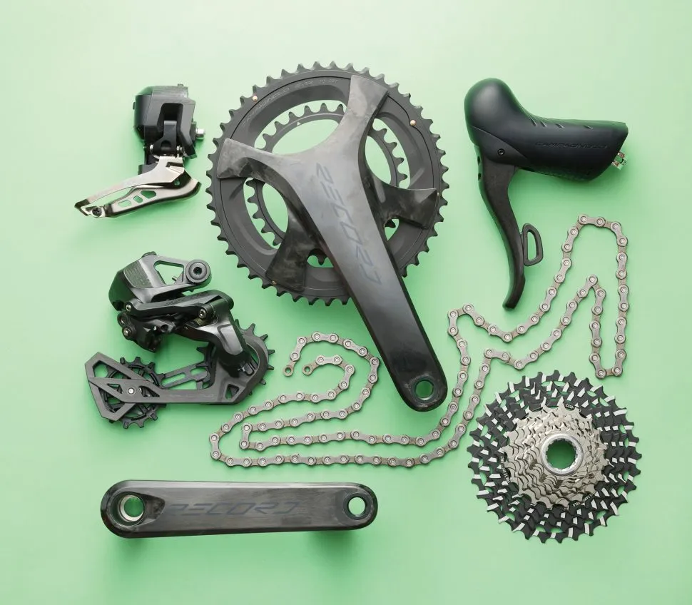 Campagnolo groupset on green background